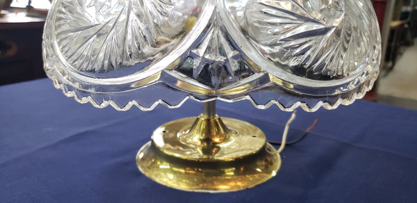 Vintage Crystal Clear Leaded Glass & Brass Flush Mount Ceiling Light 12" GS00831