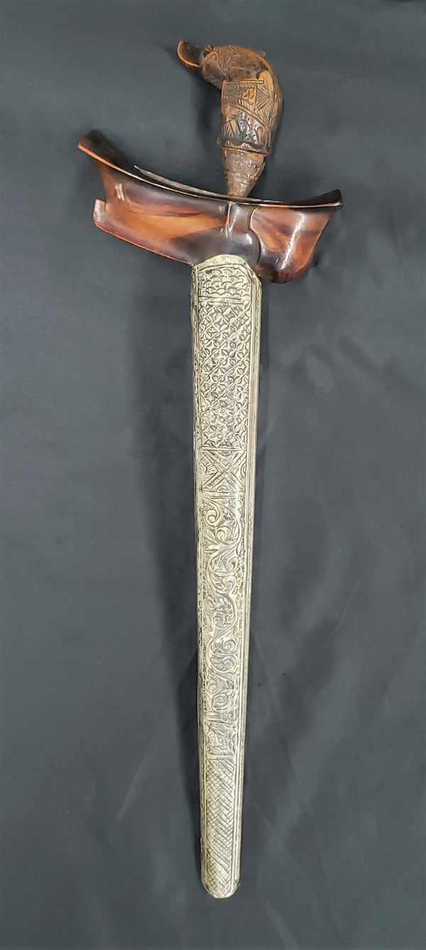 Indonesian Kris Dagger with Sterling Silver Sheath & Rosewood Handle #GAKris