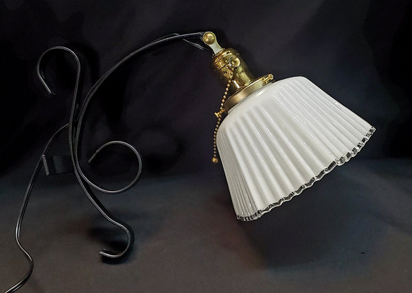 Art Deco Sconce Ornate Hexagon White Fluted Glass Shade & Wrought Iron Base #GA9164
