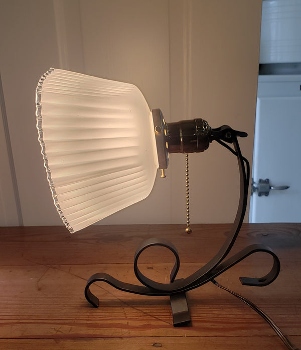Art Deco Sconce Ornate Hexagon White Fluted Glass Shade & Wrought Iron Base #GA9164