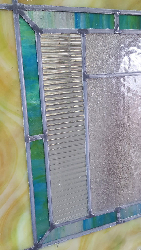 Textured Leaded Colorful Stained Glass Window 34 1/2" Wide x 25" Tall #GA9167