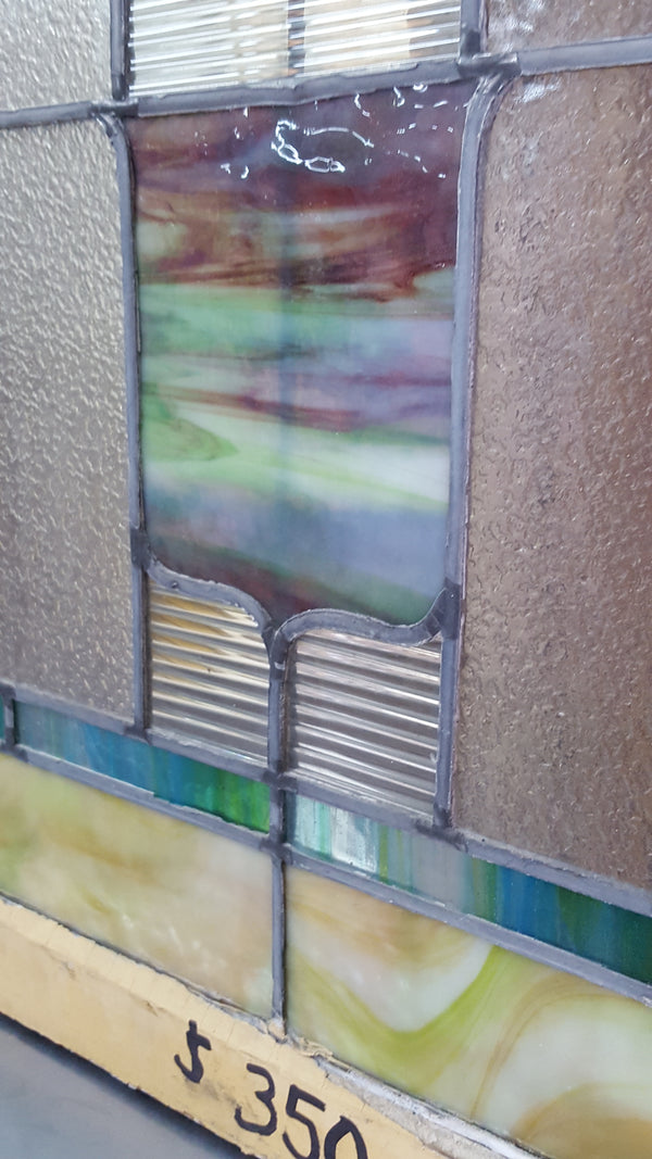 Textured Leaded Colorful Stained Glass Window 34 1/2" Wide x 25" Tall #GA9167