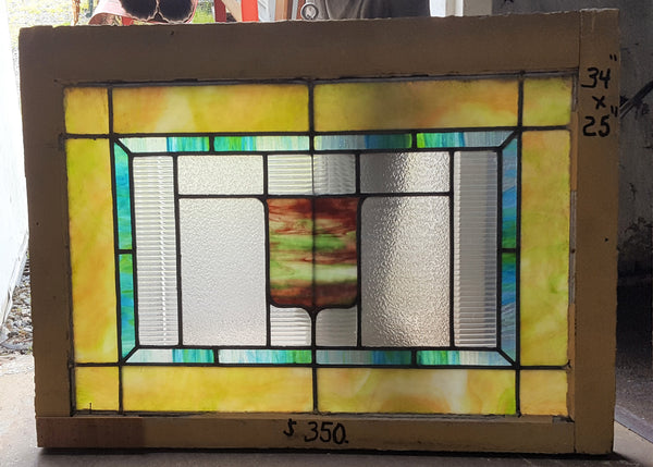 Textured Leaded Colorful Stained Glass Window 34 1/2" Wide x 25" Tall #GA9167