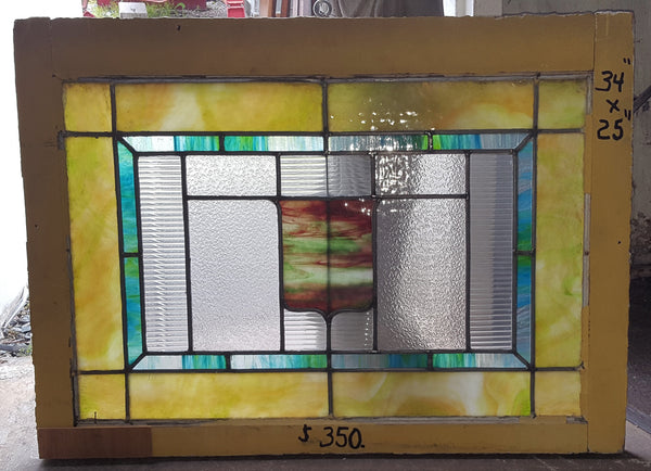 Textured Leaded Colorful Stained Glass Window 34 1/2" Wide x 25" Tall #GA9167
