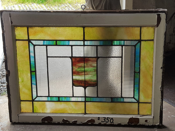 Textured Leaded Colorful Stained Glass Window 34 1/2" Wide x 25" Tall #GA9167