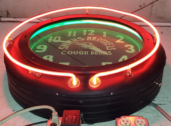 Red & Green Double Neon Advertising Clock for Smith Bros with Hand Painted Face #GA9186