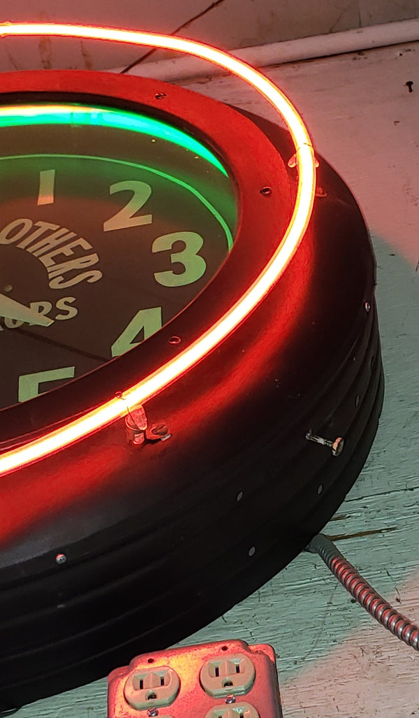 Red & Green Double Neon Advertising Clock for Smith Bros with Hand Painted Face #GA9186