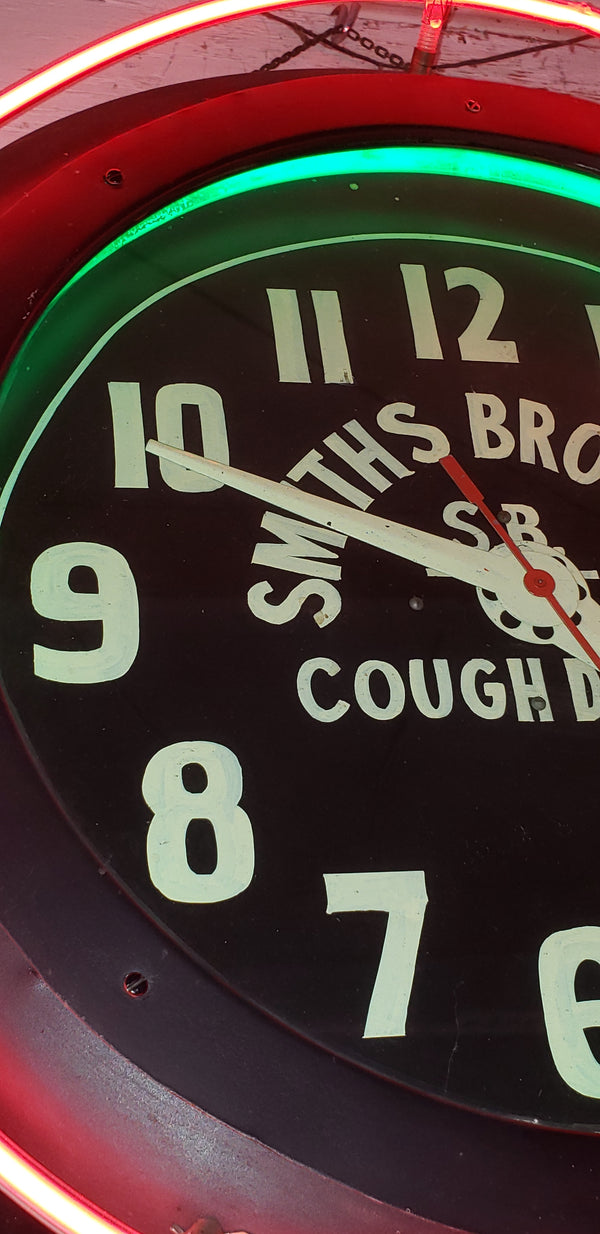 Red & Green Double Neon Advertising Clock for Smith Bros with Hand Painted Face #GA9186
