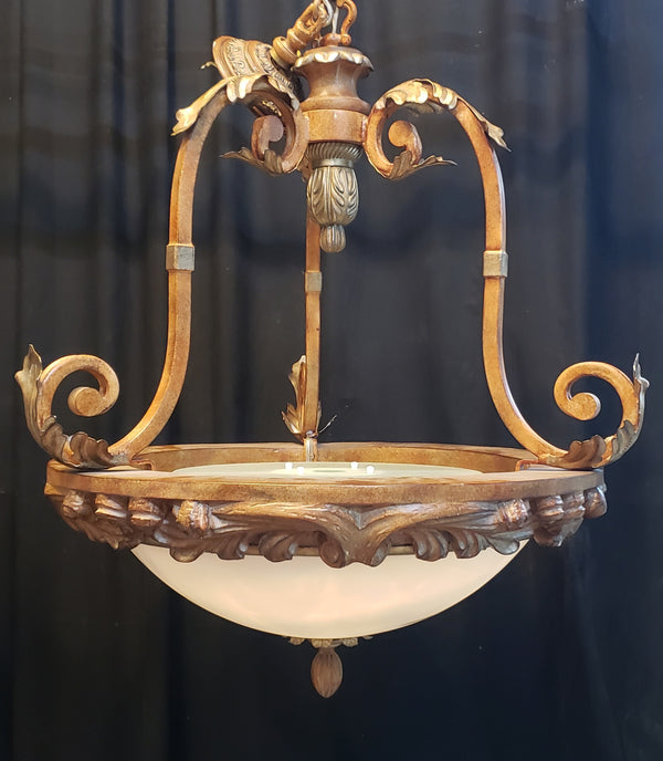 Tuscan Inspired Chandelier with an Old World Style Globe Gold Tone Leaves & Trim #GA9187