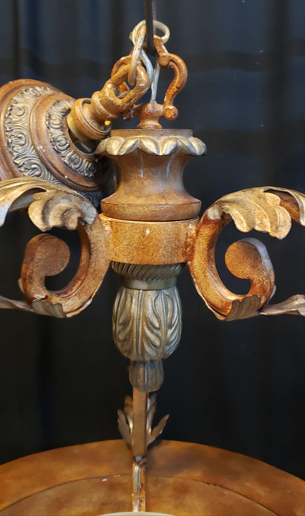 Tuscan Inspired Chandelier with an Old World Style Globe Gold Tone Leaves & Trim #GA9187