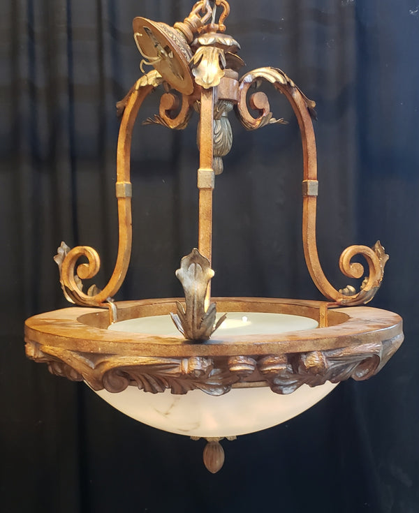 Tuscan Inspired Chandelier with an Old World Style Globe Gold Tone Leaves & Trim #GA9187