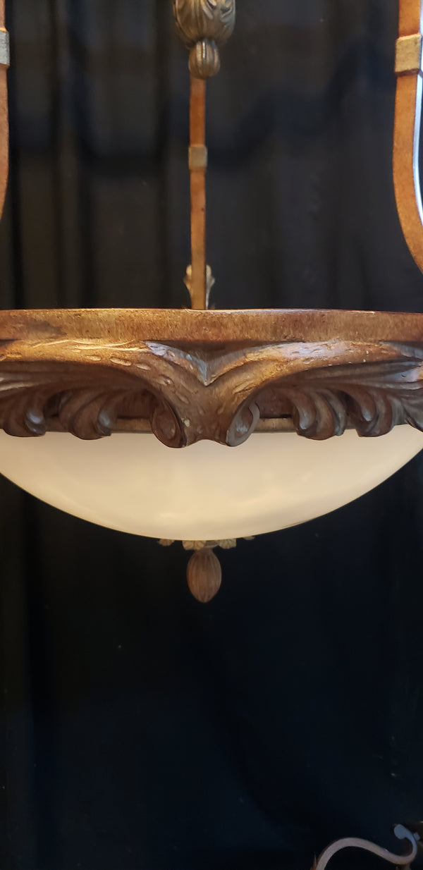 Tuscan Inspired Chandelier with an Old World Style Globe Gold Tone Leaves & Trim #GA9187