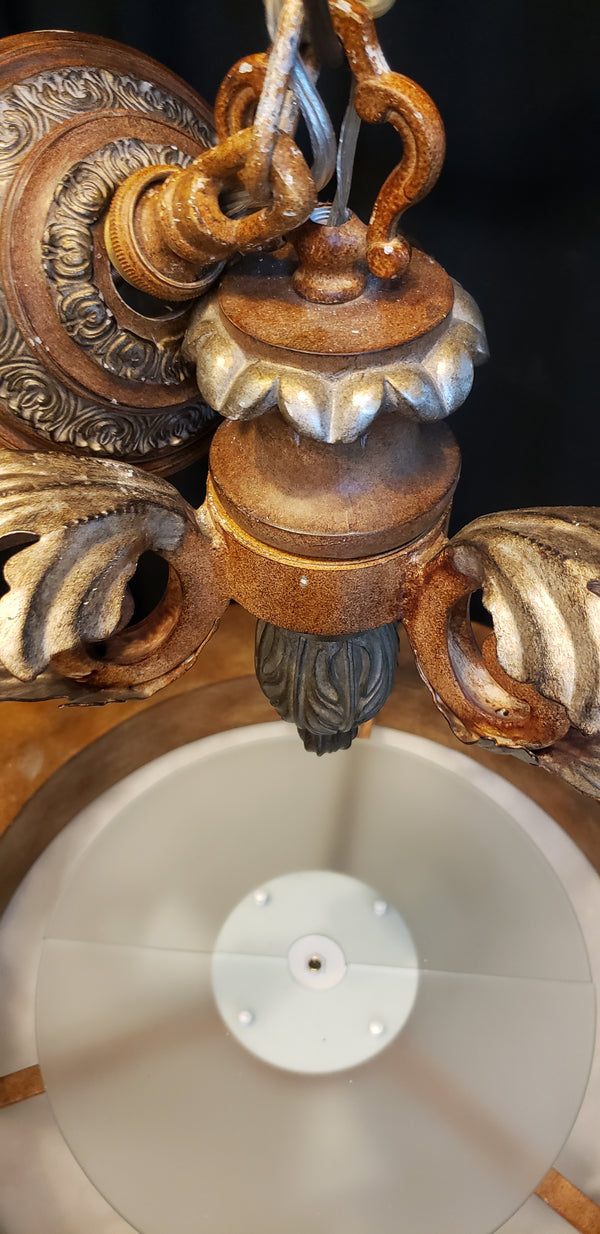 Tuscan Inspired Chandelier with an Old World Style Globe Gold Tone Leaves & Trim #GA9187