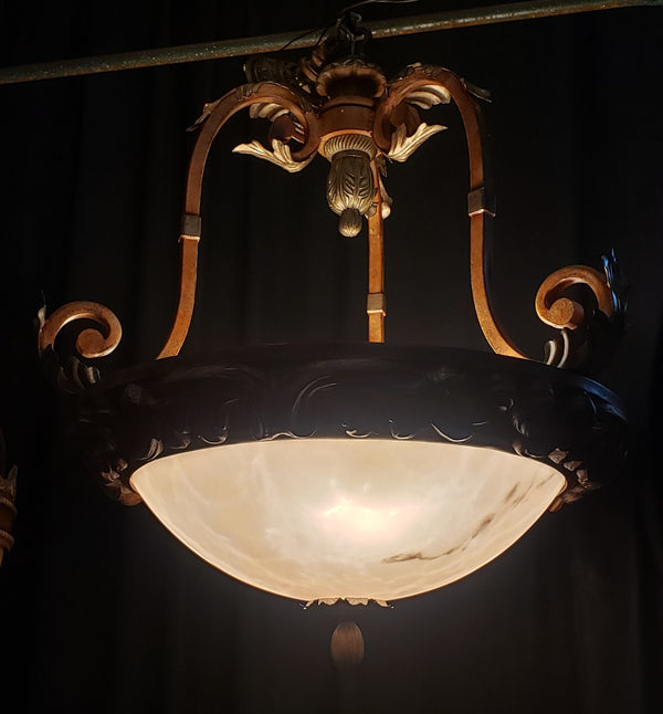 Tuscan Inspired Chandelier with an Old World Style Globe Gold Tone Leaves & Trim #GA9187