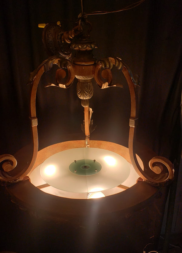 Tuscan Inspired Chandelier with an Old World Style Globe Gold Tone Leaves & Trim #GA9187