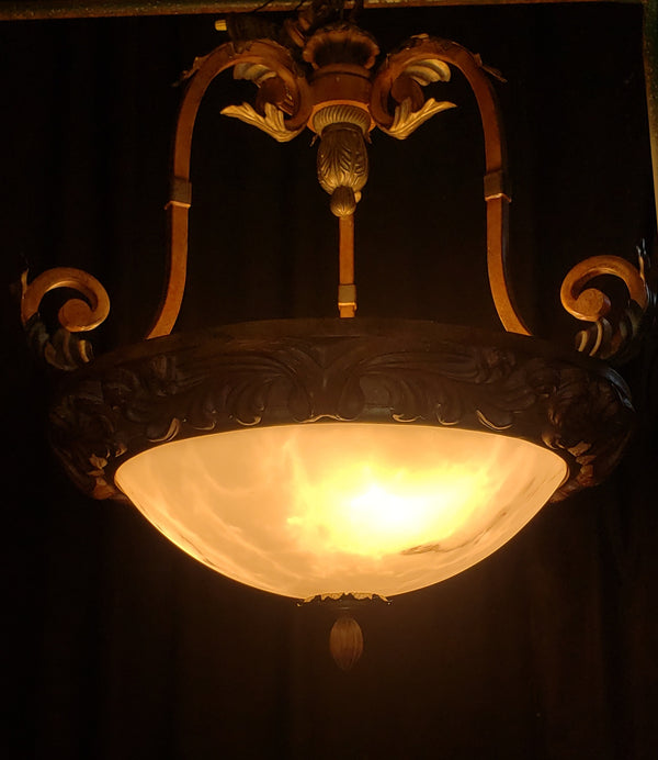 Tuscan Inspired Chandelier with an Old World Style Globe Gold Tone Leaves & Trim #GA9187
