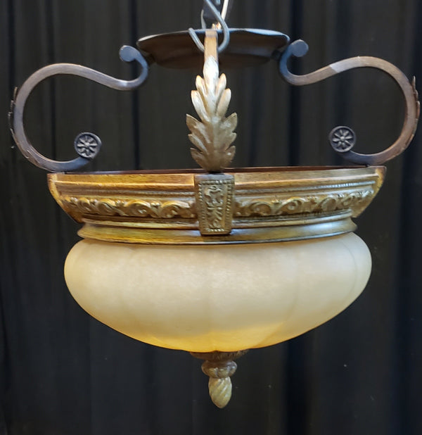 Tuscan Inspired Flush Mount Fixture with Scalloped Speckled Globe #GA9189