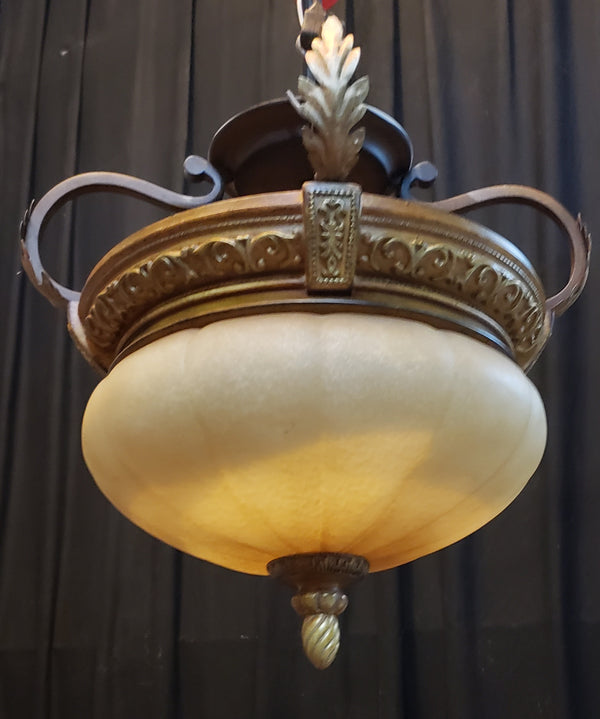 Tuscan Inspired Flush Mount Fixture with Scalloped Speckled Globe #GA9189