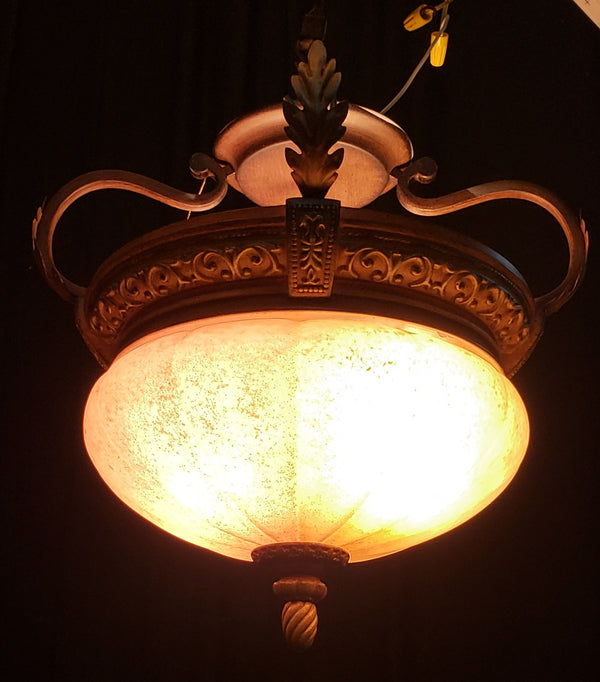 Tuscan Inspired Flush Mount Fixture with Scalloped Speckled Globe #GA9189