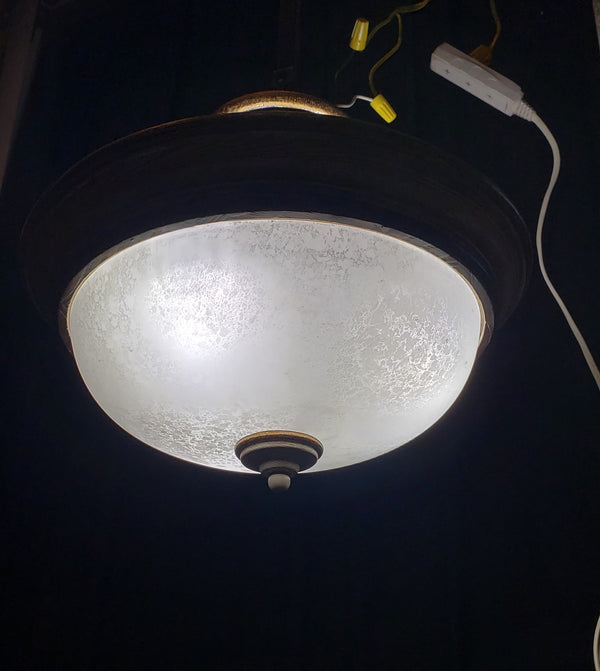 Tuscan Inspired Flush Mount Fixture with Amber Speckled Globe #GA9190