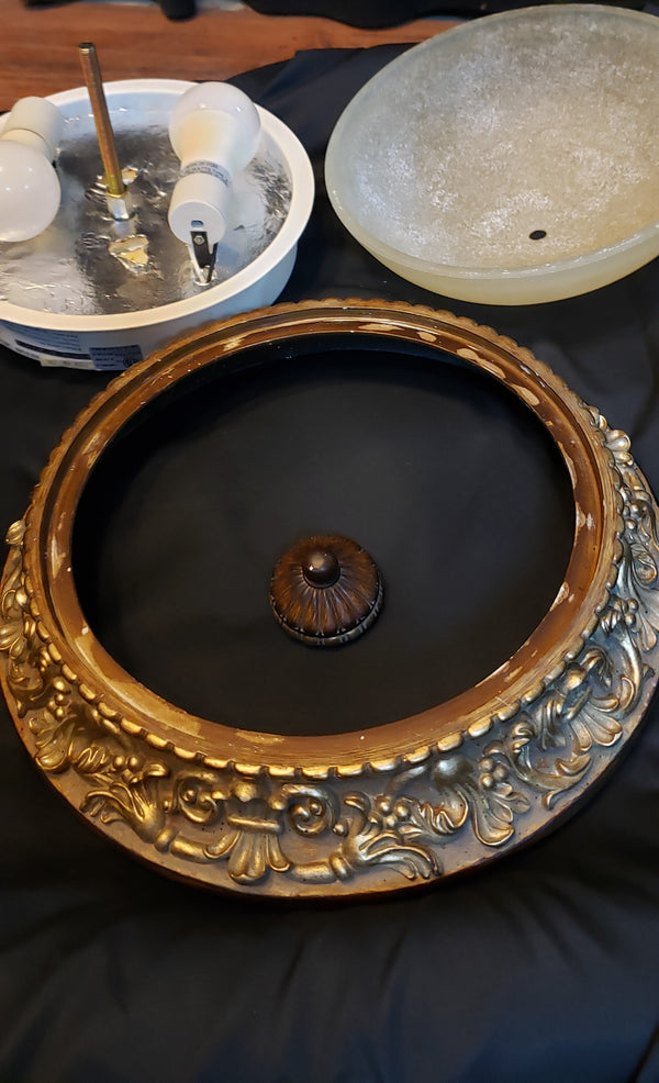 Tuscan Inspired Flush Mount Ceiling Fixture with Gold Faux Wood Trim #GA9191