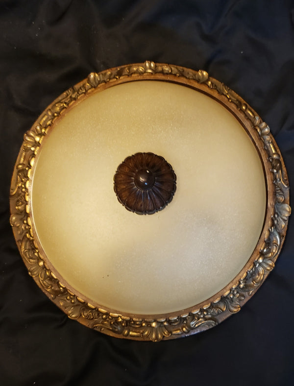 Tuscan Inspired Flush Mount Ceiling Fixture with Gold Faux Wood Trim #GA9191