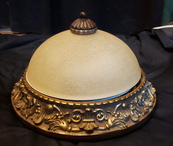 Tuscan Inspired Flush Mount Ceiling Fixture with Gold Faux Wood Trim #GA9191
