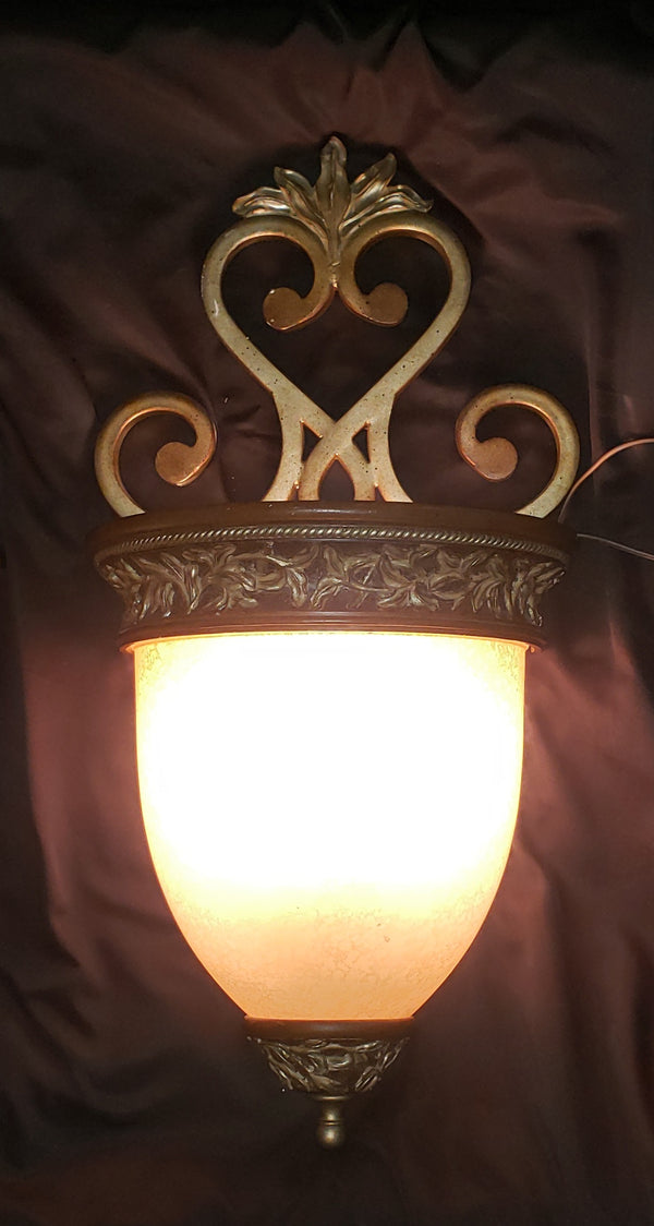 Pair of Tuscan Inspired Wall Sconces with Faux Wood & Iron #GA9203