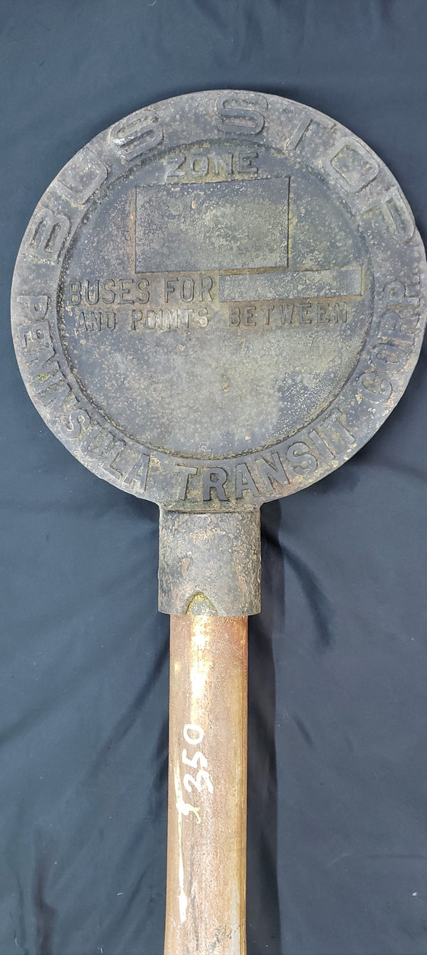 Early 1900's Round Cast Iron Bus Stop Sign from Virginia Peninsula Transit Corp #GA9308