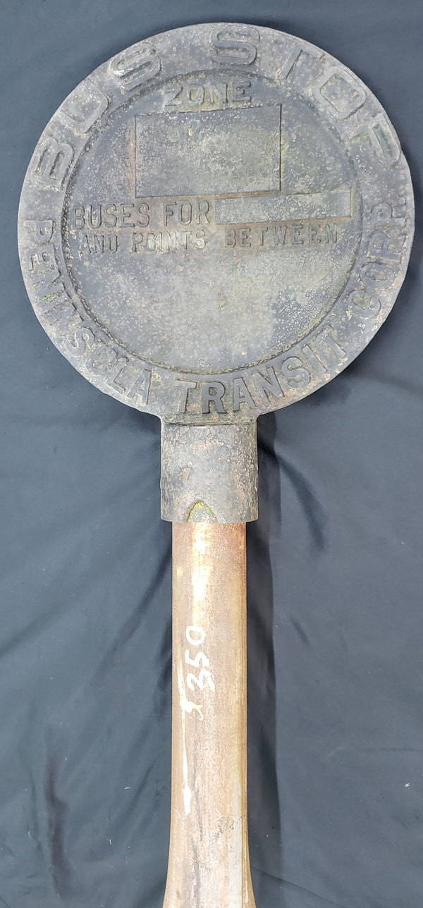 Early 1900's Round Cast Iron Bus Stop Sign from Virginia Peninsula Transit Corp #GA9308