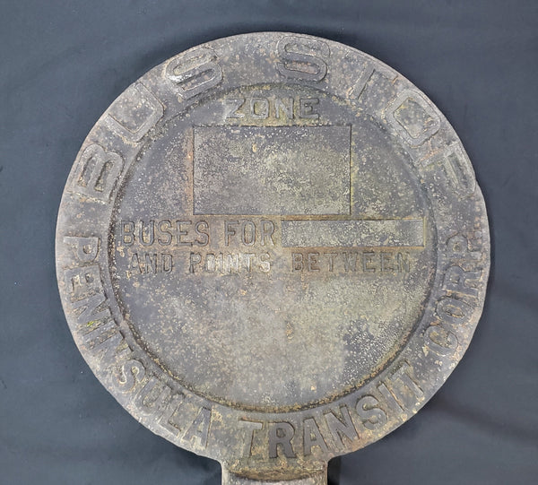 Early 1900's Round Cast Iron Bus Stop Sign from Virginia Peninsula Transit Corp #GA9308