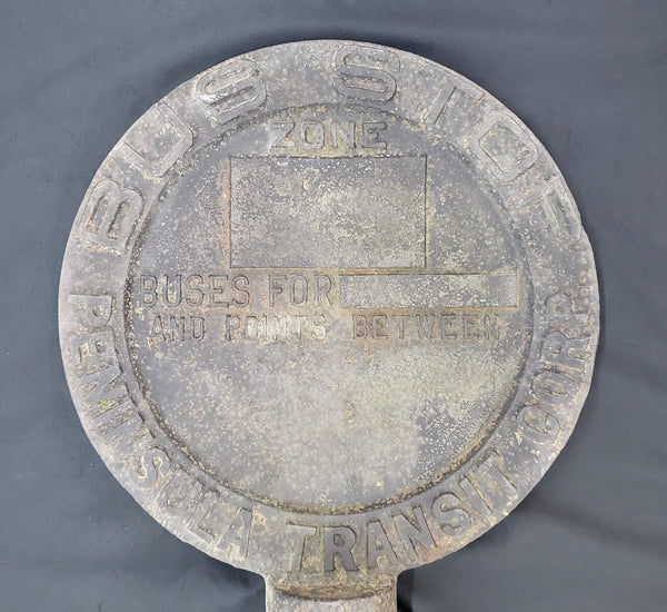 Early 1900's Round Cast Iron Bus Stop Sign from Virginia Peninsula Transit Corp #GA9308