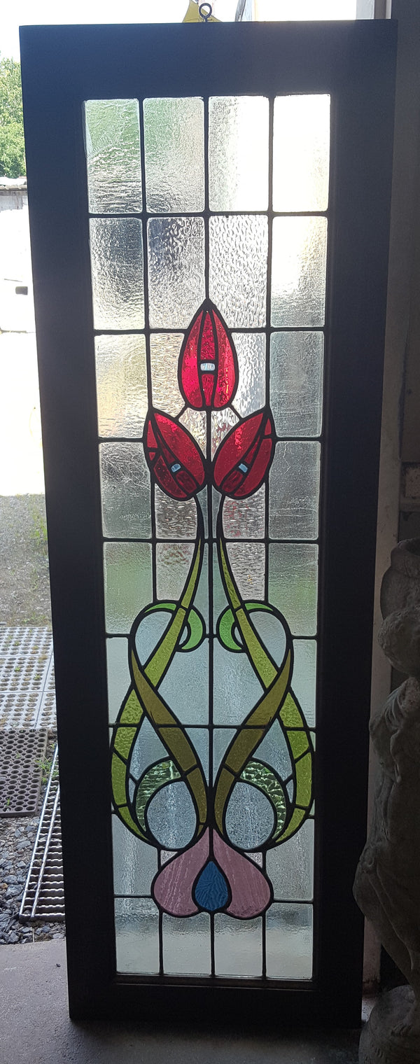 Custom Textured Stained Glass Window Panel Framed in Brazilian Wood GA9320