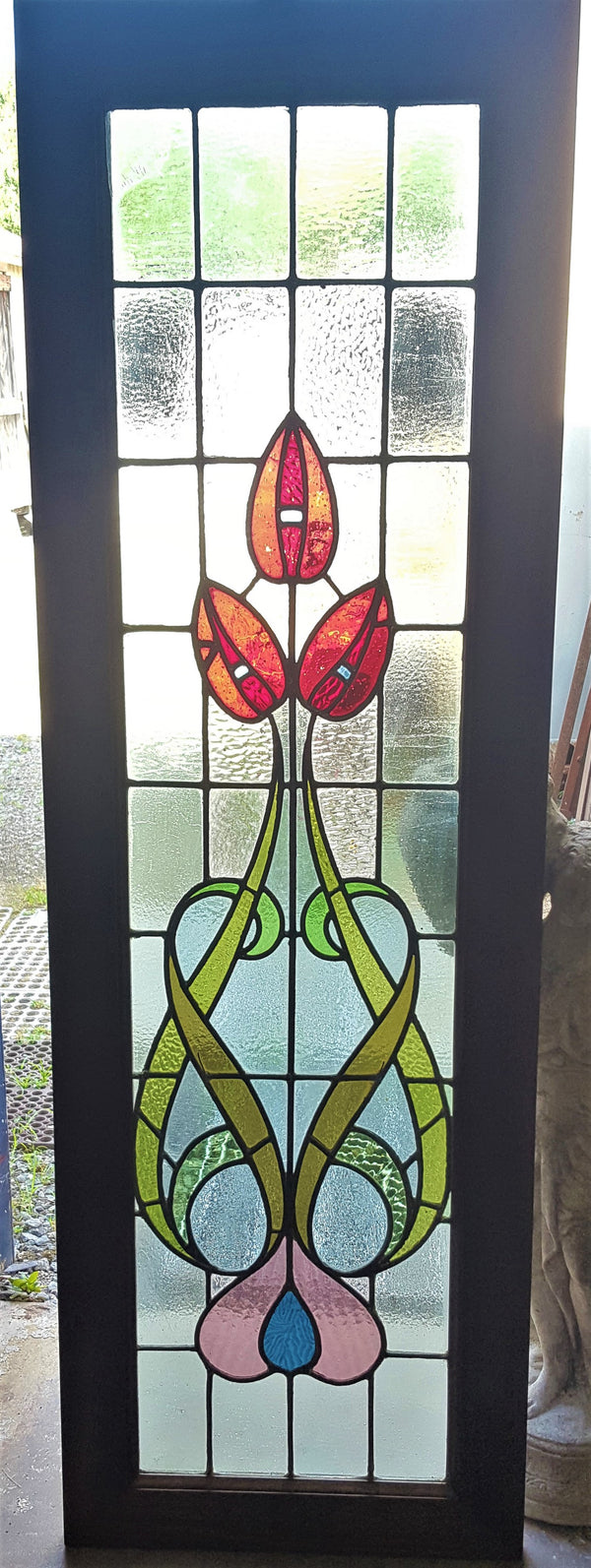 Custom Textured Stained Glass Window Panel Framed in Brazilian Wood GA9320