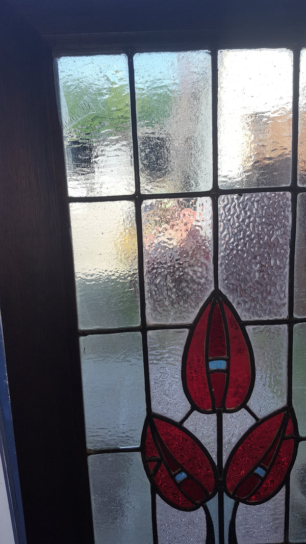 Custom Textured Stained Glass Window Panel Framed in Brazilian Wood GA9320