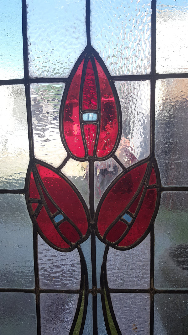 Custom Textured Stained Glass Window Panel Framed in Brazilian Wood GA9320
