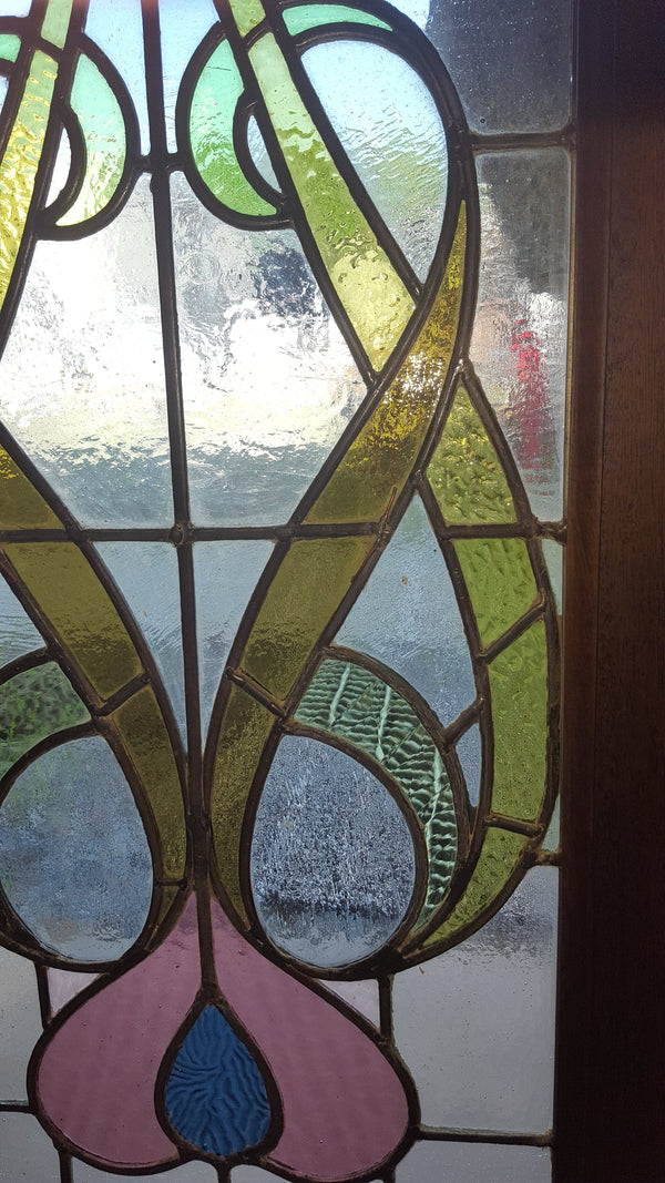 Custom Textured Stained Glass Window Panel Framed in Brazilian Wood GA9320