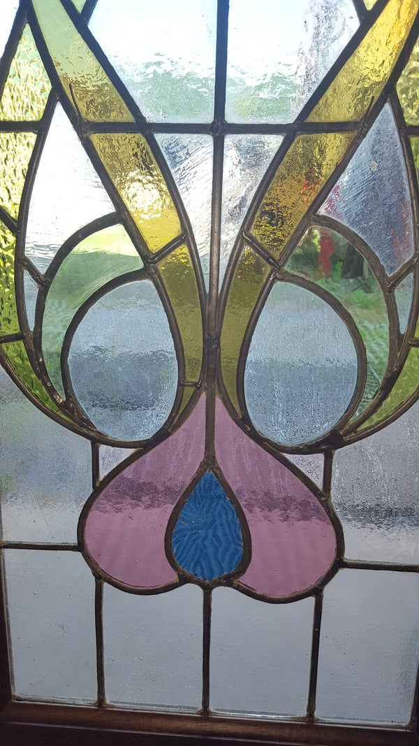 Custom Textured Stained Glass Window Panel Framed in Brazilian Wood GA9320