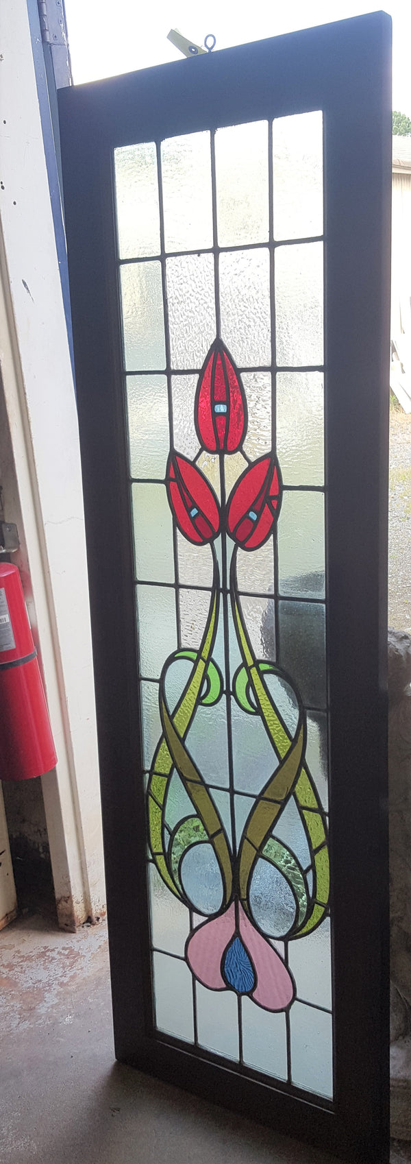Custom Textured Stained Glass Window Panel Framed in Brazilian Wood GA9320