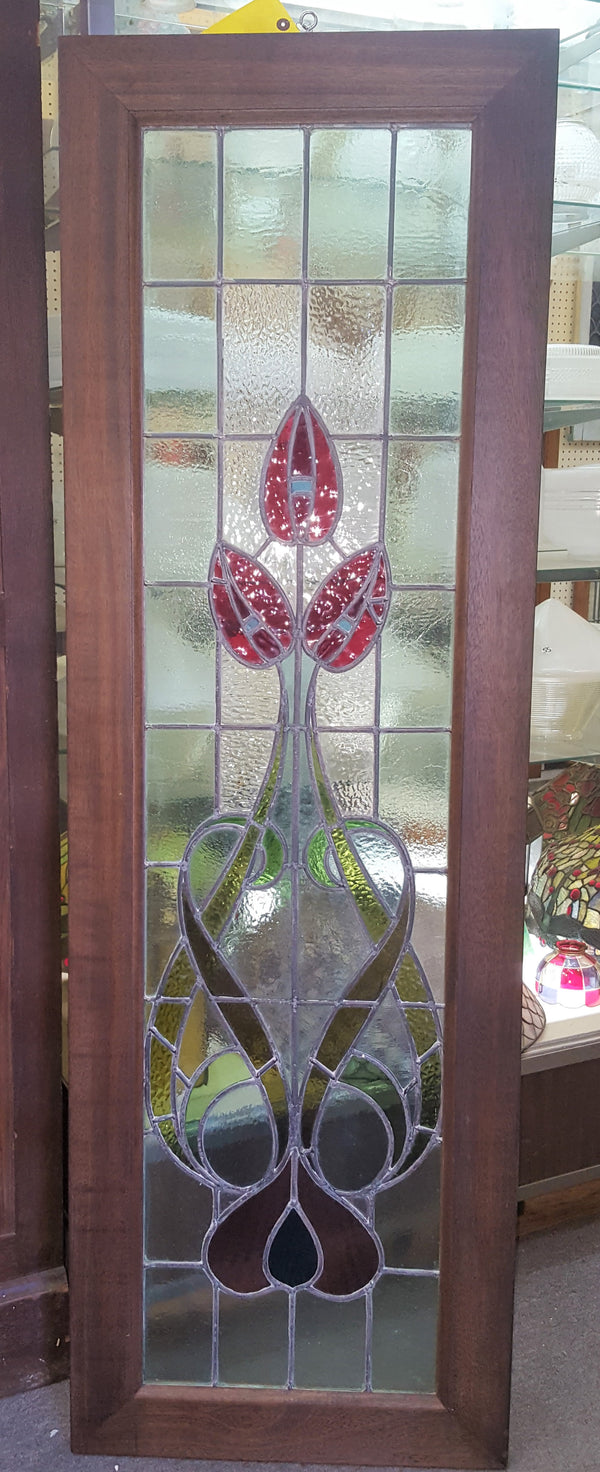 Custom Textured Stained Glass Window Panel Framed in Brazilian Wood GA9320