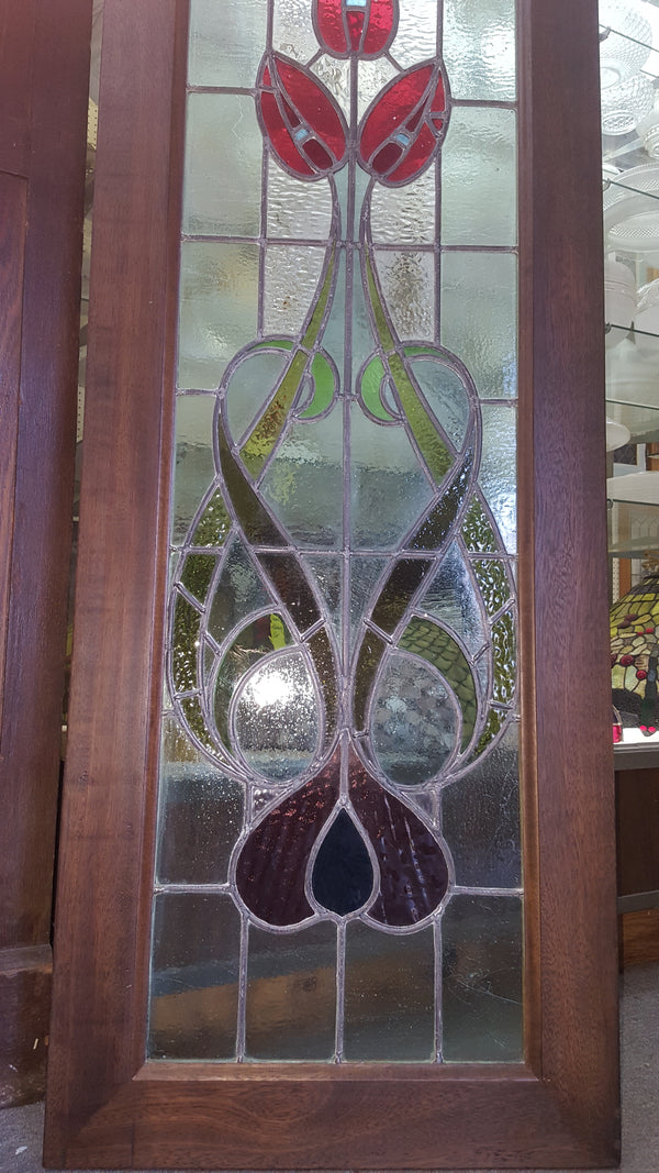 Custom Textured Stained Glass Window Panel Framed in Brazilian Wood GA9320