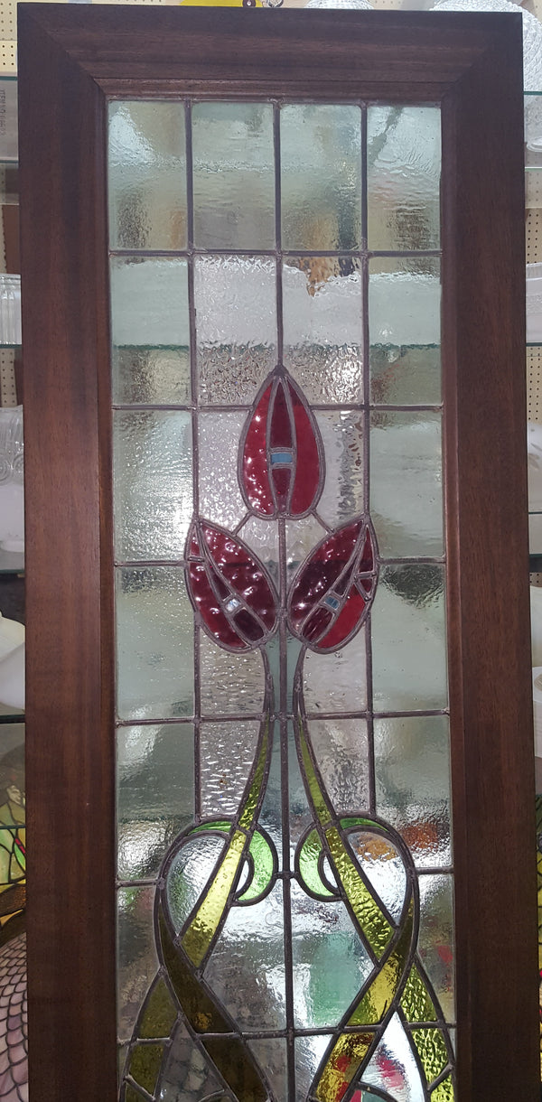 Custom Textured Stained Glass Window Panel Framed in Brazilian Wood GA9320