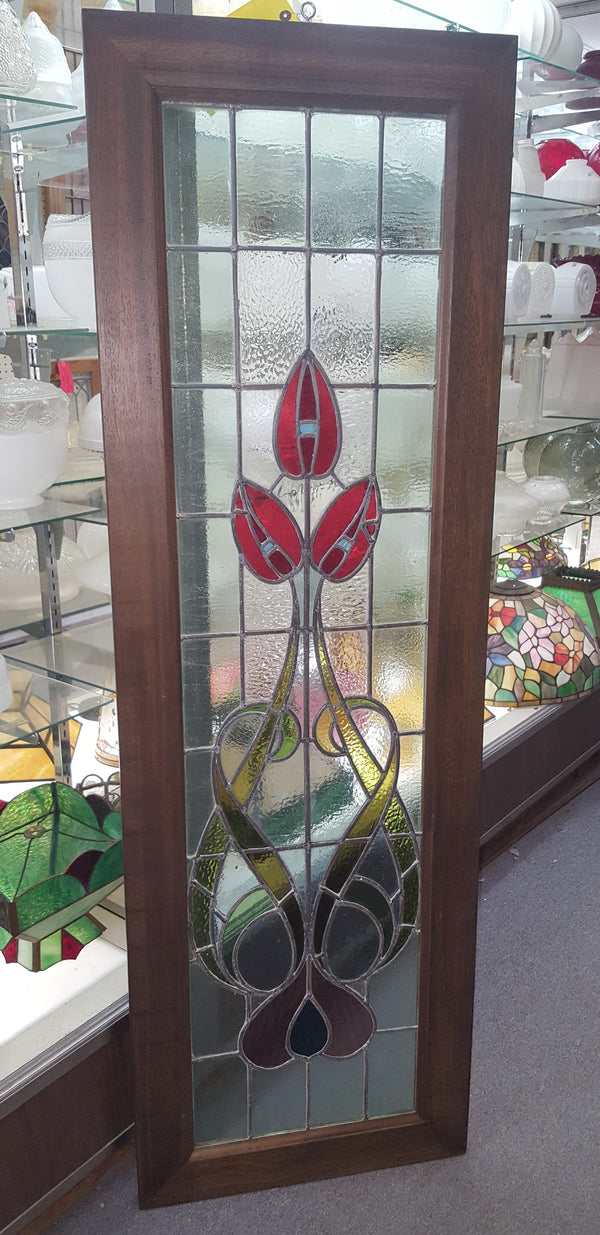 Custom Textured Stained Glass Window Panel Framed in Brazilian Wood GA9320