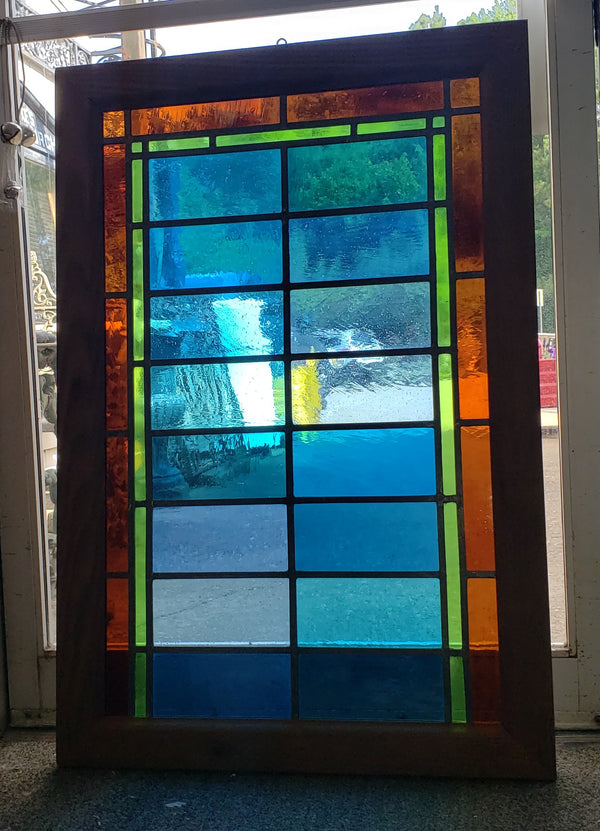 Custom Stained Glass Window in Cambia Ash Wood Frame GA9328