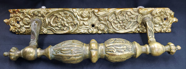 Unique Solid Brass Door Pull Handle w/ 2 Back Plates & 2 Push Plates  GA9333