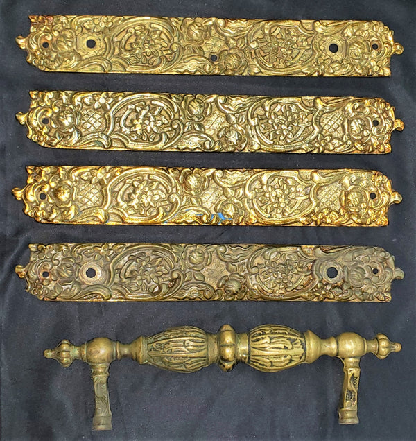 Unique Solid Brass Door Pull Handle w/ 2 Back Plates & 2 Push Plates  GA9333