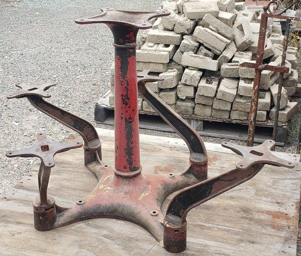 1880's Cast Iron Dye Factory Breakroom Table Base with 4 Swing Out Seats GA9357