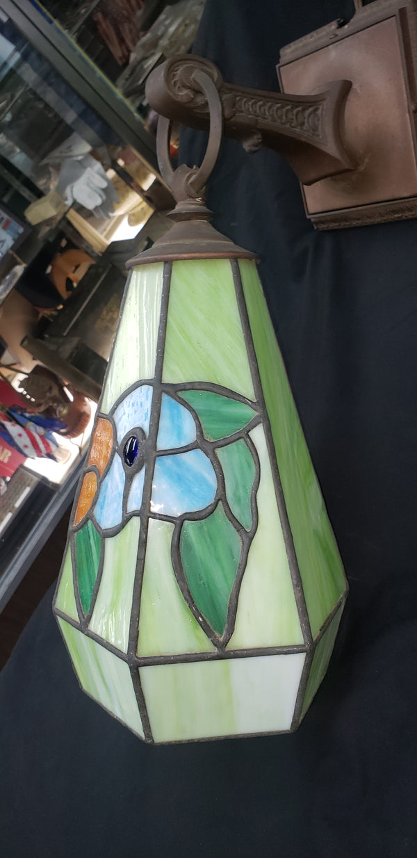Antique Multicolored Slag Glass Sconce with Ornate Bronze Fitter GA-M018