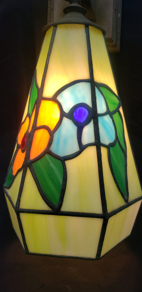 Antique Multicolored Slag Glass Sconce with Ornate Bronze Fitter GA-M018