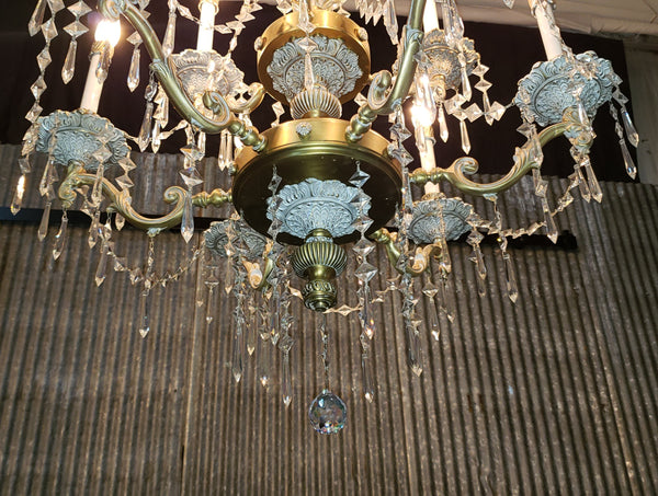 French Inspired 9 Light Tiered Chandelier with Faceted Crystal Prisms GA9375